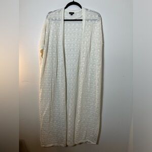 Torrid Sz M Long Line Open Knit Duster White‎ Short Sleeves Casual